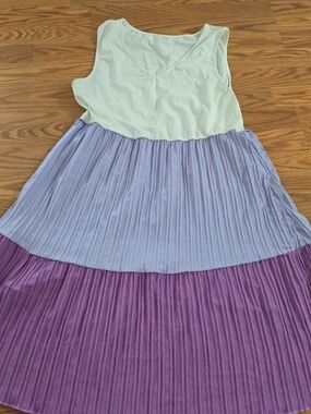 Colorblock Pleated Maxi Dress - White, Light Purple & Purple